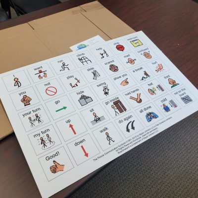 Playground communication board on cardboard wrapping ready for delivery