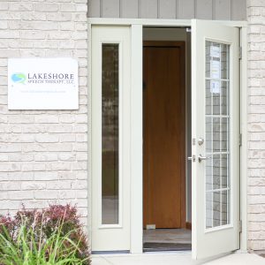 Open front door of Lakeshore Speech Therapy Clinic