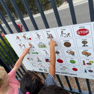 children using a playground communication sign