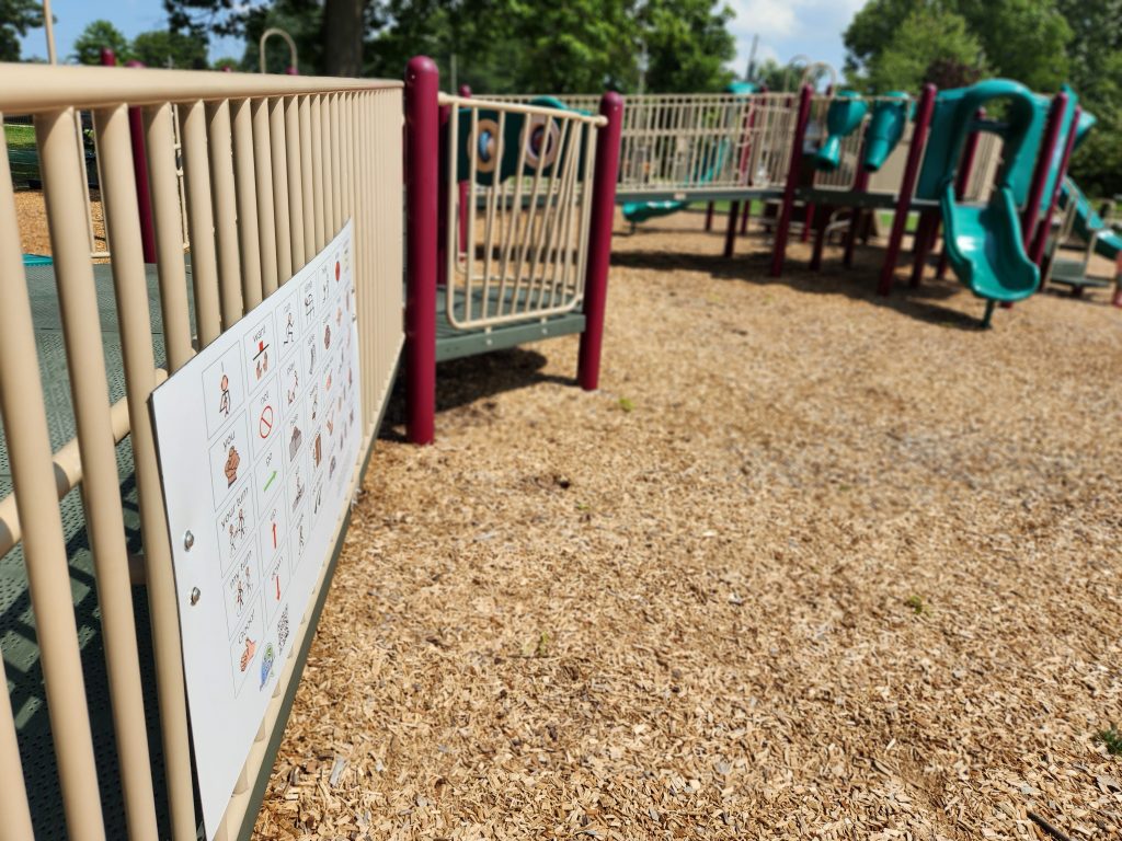 Playground communication board installed in city playground