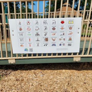 4'x2' aluminum alloy playground communication sign installed in city playground in Rocky River, OH