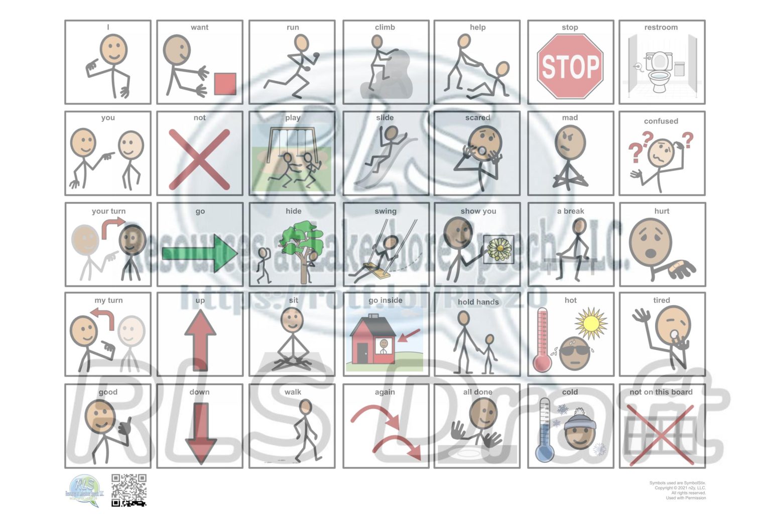 Communication board standard vocabulary layout using SymbolStix