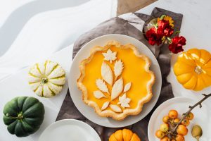 Thanksgiving pie on a decorated table