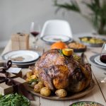 Thanksgiving table set with food