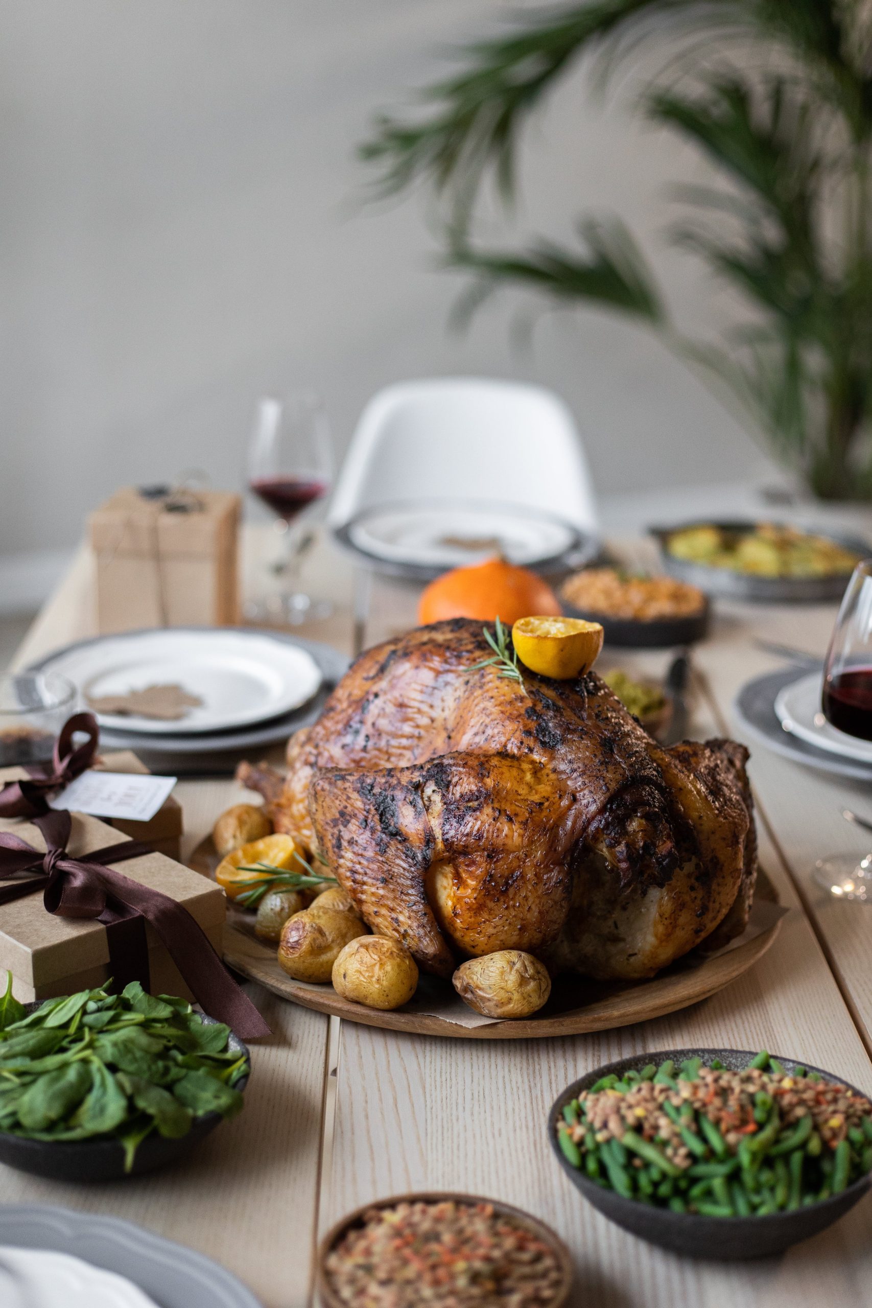 Thanksgiving table set with food