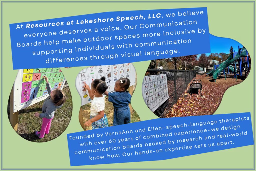 Communication board company mission statement with pictures of playground communication boards