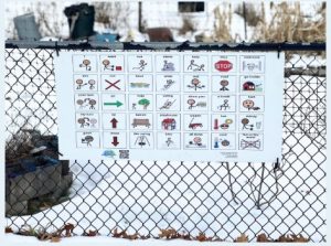 communication board in wintery weather
